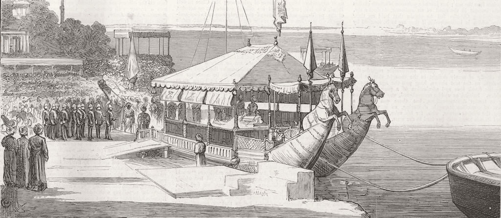 INDIA. Prince of Wales visiting Rajah Varanasi 1876 old antique print picture